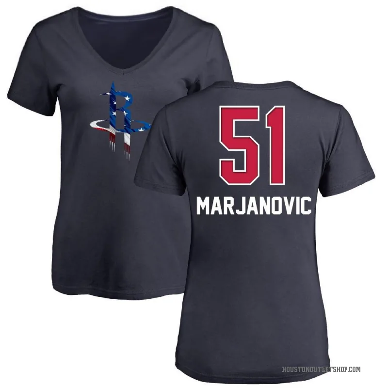 Boban Marjanovic Women's Navy Houston Rockets Name and Number Banner Wave V-Neck T-Shirt