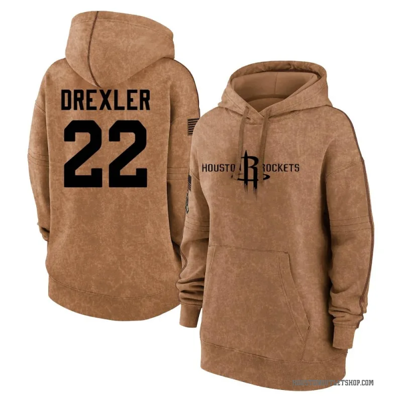 Clyde Drexler Women's Brown Houston Rockets 2023 Salute to Service Pullover Hoodie