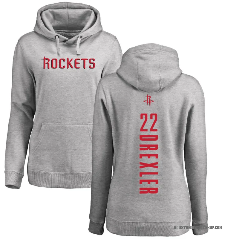 Clyde Drexler Women's Houston Rockets Branded Ash Backer Pullover Hoodie