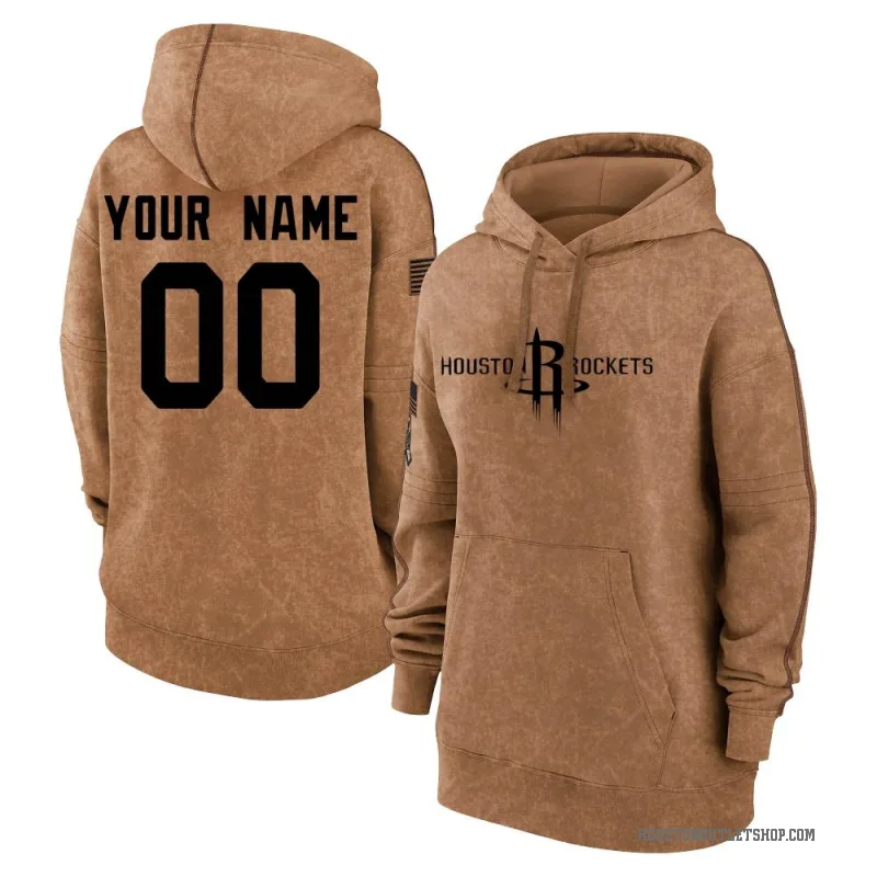 Custom Women's Brown Houston Rockets 2023 Salute to Service Pullover Hoodie