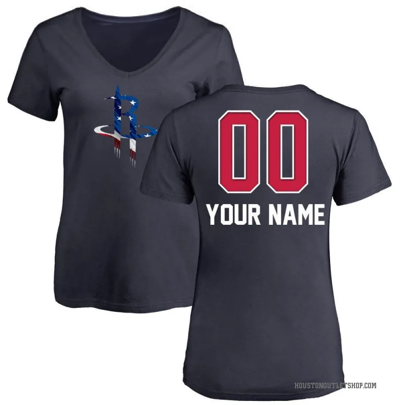 Custom Women's Navy Houston Rockets Name and Number Banner Wave V-Neck T-Shirt