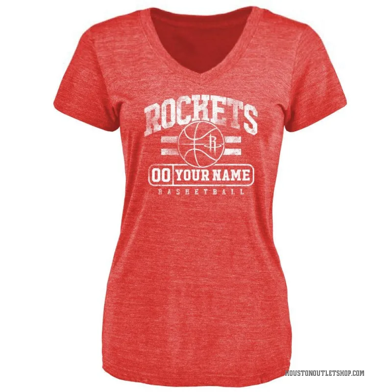 Custom Women's Red Houston Rockets Baseline T-Shirt