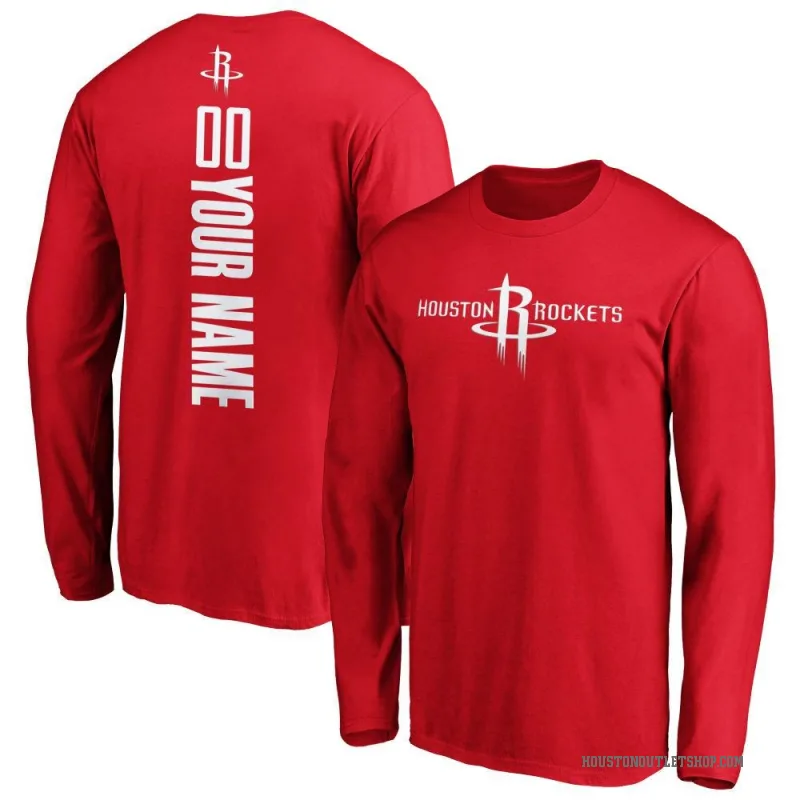 Custom Youth Red Houston Rockets Backer Long Sleeve T-Shirt
