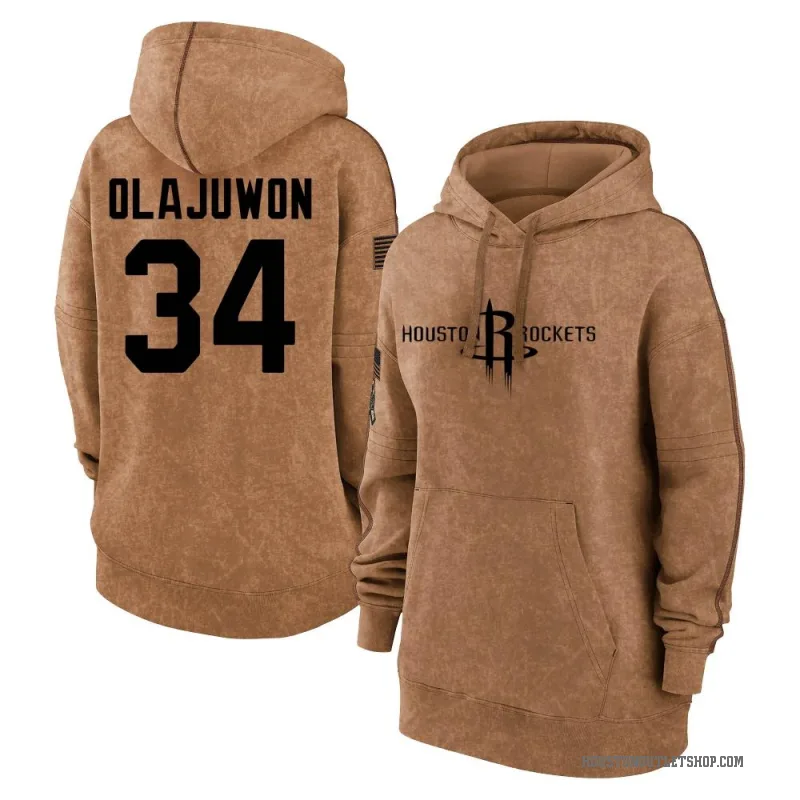 Hakeem Olajuwon Women's Brown Houston Rockets 2023 Salute to Service Pullover Hoodie