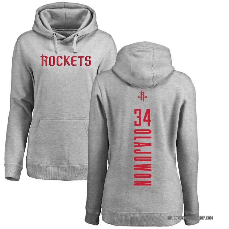 Hakeem Olajuwon Women's Houston Rockets Branded Ash Backer Pullover Hoodie