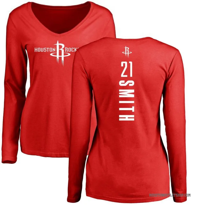 Tyler Smith Women's Red Houston Rockets Backer Long Sleeve T-Shirt